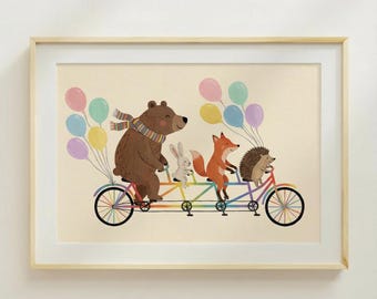 Animal Bike Parade, Playroom Walle Art, Children Wall Arte Print