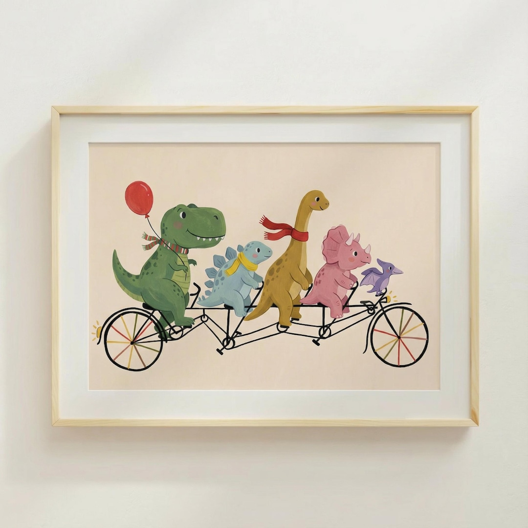 Dinosaur Bike Parade Print Nursery Decor Kids Room Arte
