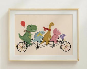 Dinosaurus Bike Parade Print Kinderkamerdecoratie Kinderkamer Arte