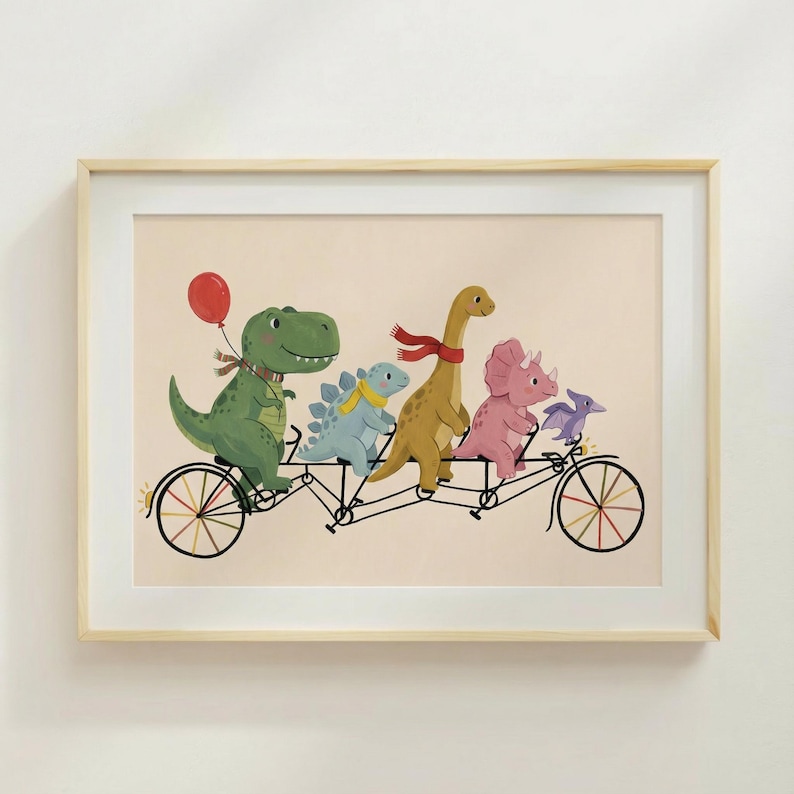 Dinosaur Bike Parade Print Nursery Decor Kids Room Arte image 1