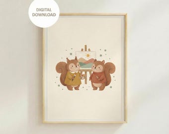 Nursery Fun Poster Squirrel Painting – Arteful Animal Kids Room Arte Decor