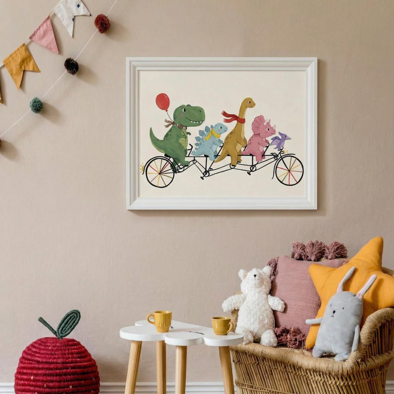 Dinosaur Bike Parade Print Nursery Decor Kids Room Arte image 5