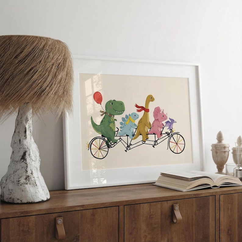 Dinosaur Bike Parade Print Nursery Decor Kids Room Arte image 2