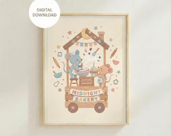 Arteful Animal Baking Mice Print – Nursery Fun Poster Children Wall Arte