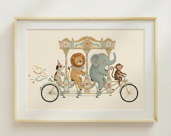 Circus Animal Bike Animer Poster Kinderkamer Arte