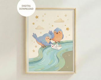 Sweet Birds Kids Room Arte – Arteful Animal Nursery Fun Poster
