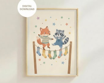 Woodland Animals Kids Room Arte – Nursery Fun Poster Children Wall Arte