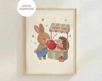 Arteful Animal Cherry Stand Poster – Kids Room Arte Nursery Fun Poster