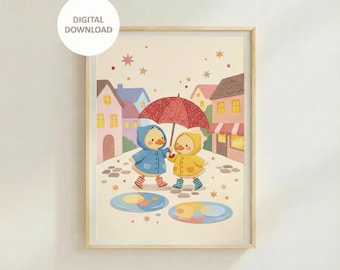 Animer Poster Rainy Ducks – Kids Giftful Children Wall Arte Print