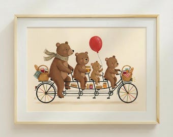 Bear Family Picnic Animer Poster Kids Room Arte