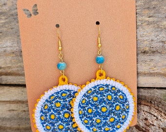 Embroidered Field of Flowers Boho Earrings