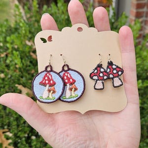 Embroidered Mushroom Earrings - Set of 2