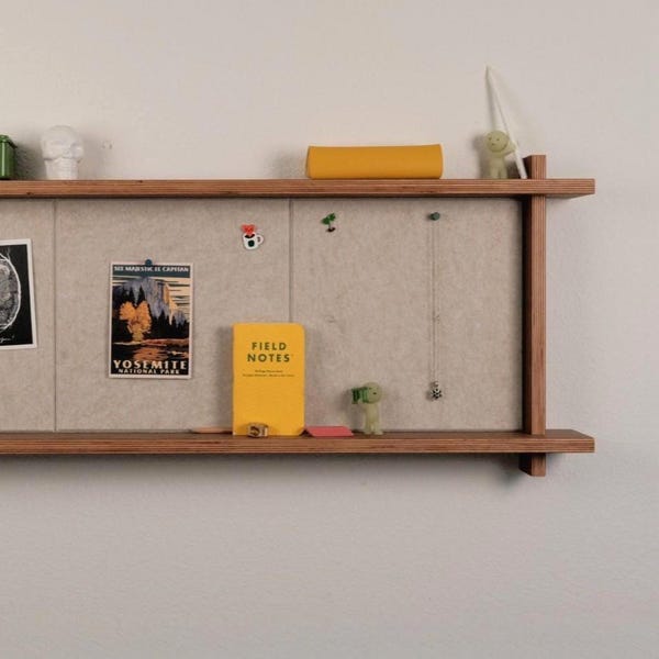 Felt Pin Board Shelf: Walnut or Maple Frame, Office Organizer