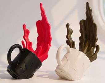 Floating Coffee Cup Sculpture: 3D Printed Home Decor for Desk or Office