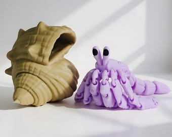 Hermit Crab Fidget Toy: Articulated Stress Relief Desk Toy, 3D Printed Ocean Multi-Color