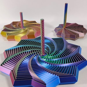 Fidget Star with Handle: Hypnotic Visual & Sound Stress Relief Spinner, 3D Printed Desk Toy