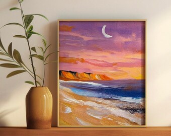 Coastal Sunset Beach Print: Boho Ocean Seascape Art (Digital Download