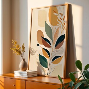 Botanical Abstract Print: Earthy Boho Leaves Art (Digital Download)