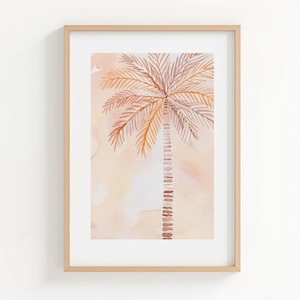 Impresión de palmera bohemia: arte costero en acuarela neutra (descarga digital)
