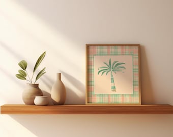 Retro Palm Tree Print: Pink & Green Tropical Wall Art (Digital Download)