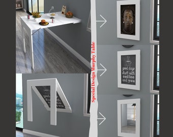 study table on wall Wall Mounted Murphy Kitchen Table, Wooden Murphy Table, Folding Kitchen Table, Folding Space-Saving Dining Table, Murphy Work Table