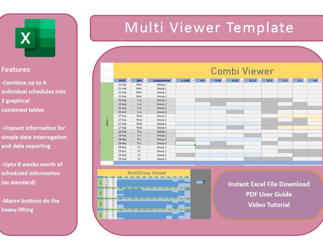 Multigroup Viewer V1.0, Excel Spreadsheet, Planner, Schedule, Plan ...