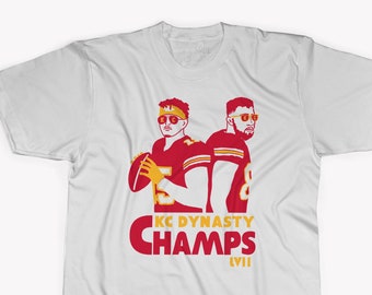 Campeones del Super Bowl LVII, campeones de la dinastía KC, camisetas de fútbol de Kansas City, camisetas de fútbol de los KC Chiefs hechas a mano, campeones, camiseta de fútbol de Mahomes y Kelce