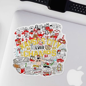 May include: A colorful illustration of the Kansas City Chiefs celebrating their Super Bowl LVII victory. The illustration features the team's logo, players, and other details related to the game, including the score, the city of Kansas City, and the phrase "You gotta fight for your right."
