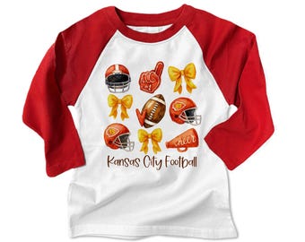 Kansas City Football Girls Toddler Shirt • Coquette Bow Watercolor KC Game Day Tee • Cute Toddler Girl Football Fan Outfit •  Game Day Shirt