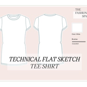 Technical Flat Sketch Tee Shirt, Fashion Sketch, Fashion Flat drawing