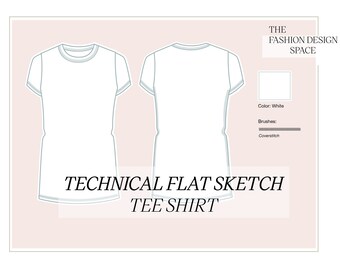 Technical Flat Sketch Tee Shirt, Fashion Sketch, Fashion Flat drawing