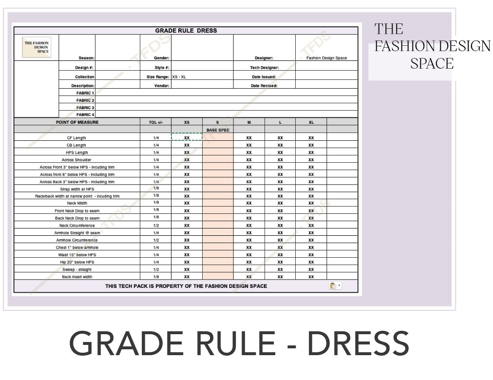 Apparel Grade Rule Dresses, Technical Spec Sheet, Fashion