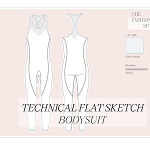 Technical Flat Sketch Bodysuit, Fashion Sketch, Fashion Flat drawing