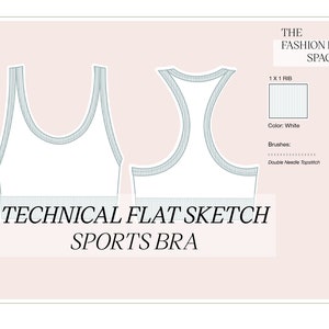 Technical Flat Sketch Sports Bra, Fashion Sketch, Fashion Flat drawing