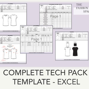 Complete Tech Pack Template, EXCEL Fashion Tech Pack, Technical Tech Pack, Spec Sheet