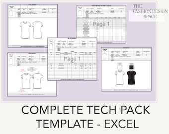 Complete Tech Pack Template, EXCEL Fashion Tech Pack, Technical Tech Pack, Spec Sheet