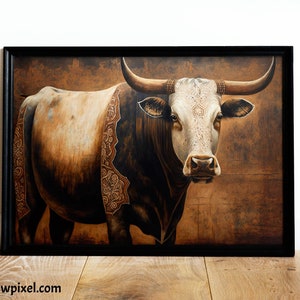 Spanish Bull Digital Download Oil style canvas painting High quality Wall art High resolution Digital download Poster Various Size