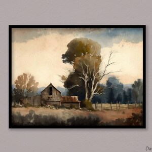 Rustic Water color painting Vintage Barn Digital Download Canvas print High quality Wall art High resolution Poster Various Size