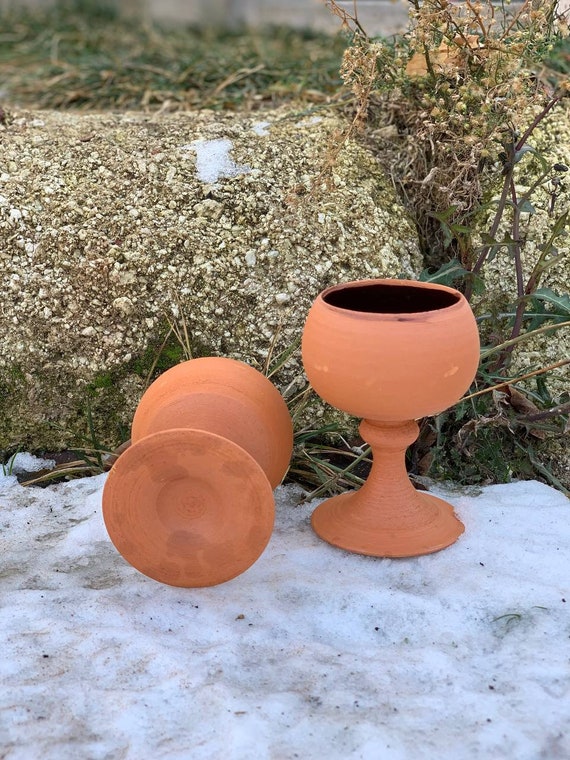 Wine Goblets, Terracota Wine Goblets , Clay Goblet for Paint