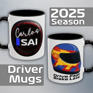 Carlos Sainz F1 Mug, Formula 1 2025 Season, Motorsport Coffee Cup Gift