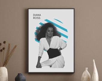 Diana Ross Printable Wall Art, 80's Pop Icon Digital Wall Art Télécharger, Diana Ross Poster
