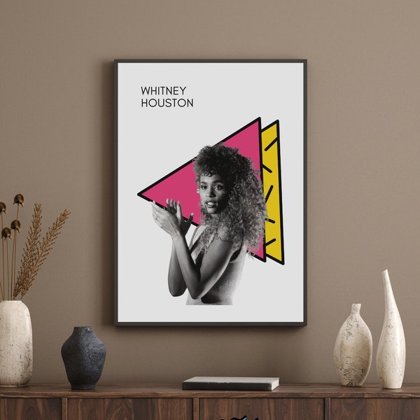 Whitney Houston Printable Wall Art, 80's Pop Icon Digital Wall Art Download, Whitney Houston Poster