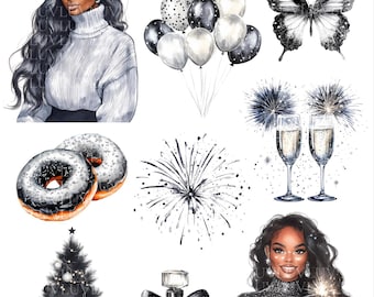 2026 New Years Glam Digital Stickers: Goodnotes Planner Decorations (PDF Instructions Included)
