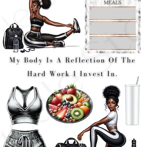 Black Girl Fitness Digital Stickers| Gym| Precropped Goodnotes| Transparent Individual Png Stickers