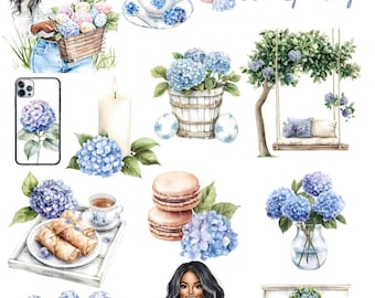 Hydrangea Spring Clipart| Digital Stickers| Goodnotes Precropped Stickers