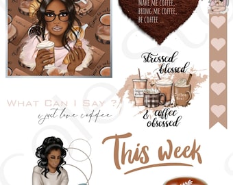 Coffee Lover Digital Stickers| Precropped Digital Stickers| Individual Digital Stickers