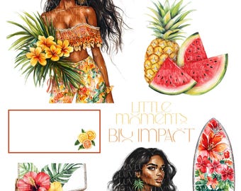 July Summer Tropical Digital Stickers| Fashion Tropical Stickers| Precropped Goodnotes