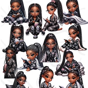 Chibi Black Girl Digitale Aufkleber: Planer, Journal (Precropped PNG)