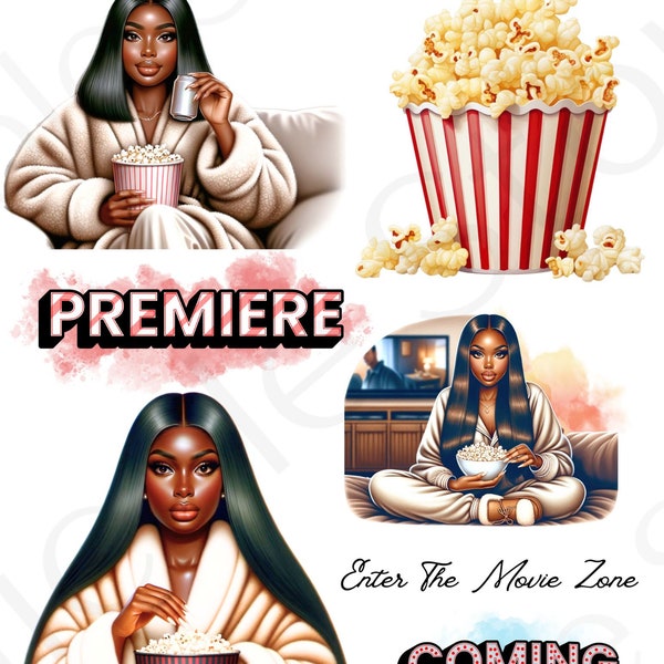 Movie Night Digital Stickers| Precropped Goodnotes| Png Transparent Digital Stickers