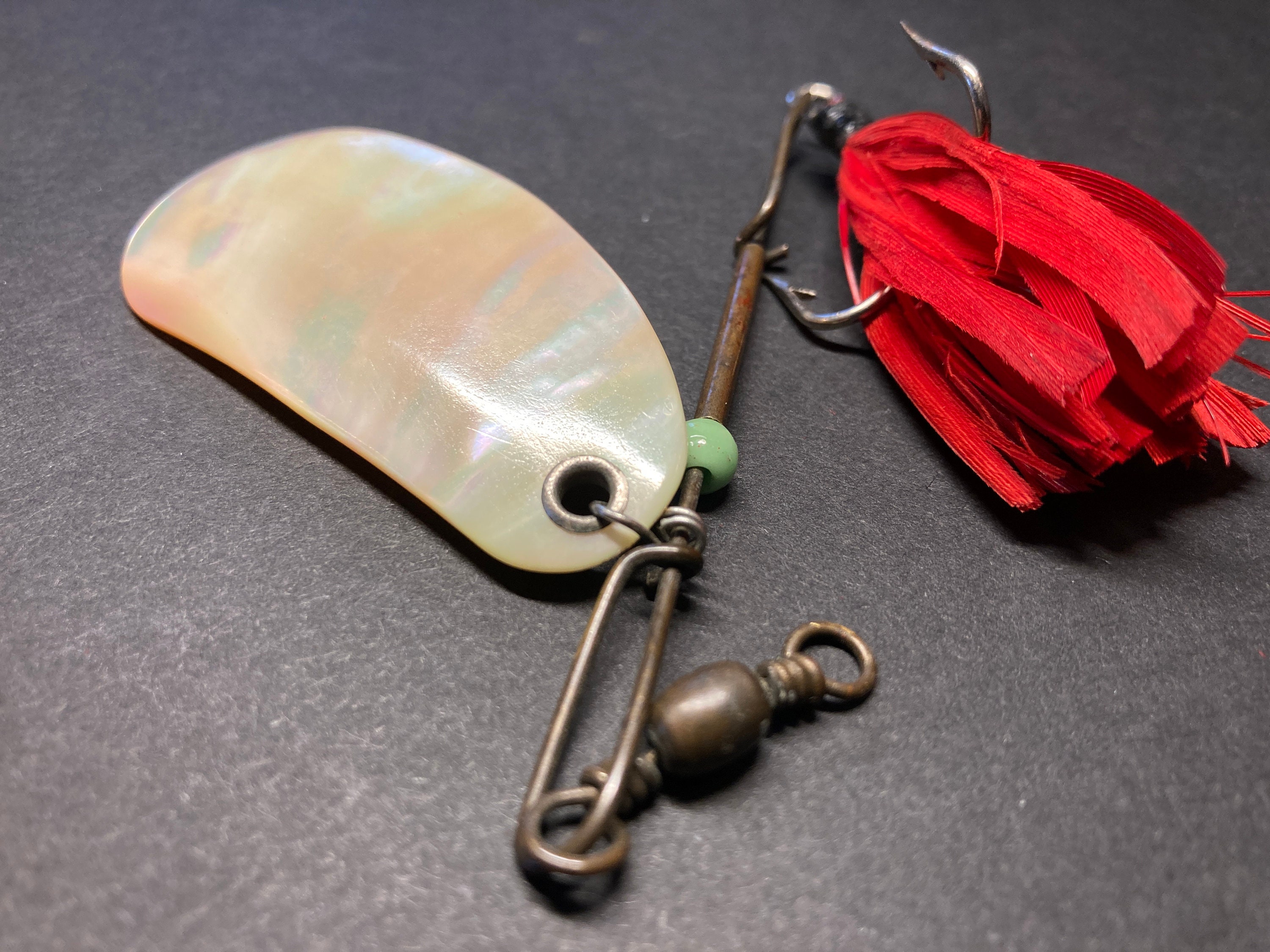 Beautiful Vintage Mother of Pearl Fishing Lure With Feathered Treble Hook.  Old Original Spinner Bait and Hardware. Great Shell Coloring! - Etsy